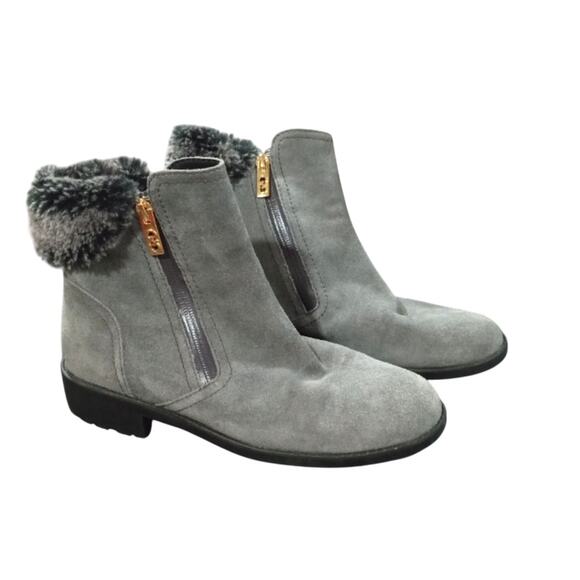[H200] Cole Haan Women's Leather Pull On Gray Suede Fur Shearling Boots, Size 7 - Picture 1 of 8